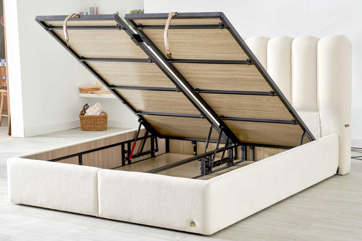 Тапицирано легло «Vanilla Dream Soft» + Матрак и табла - с място за съхранение, матрак с естествен памук