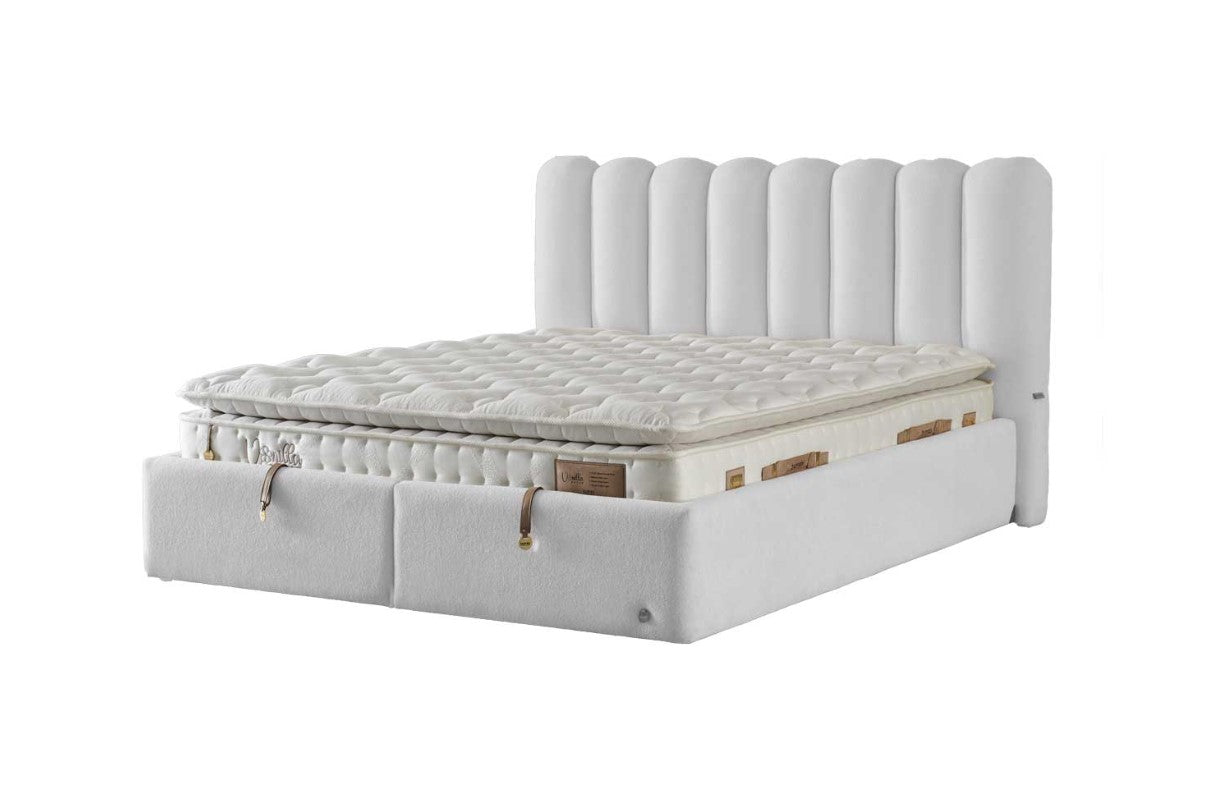 Тапицирано легло «Vanilla Dream Soft» + Матрак и табла - с място за съхранение, матрак с естествен памук