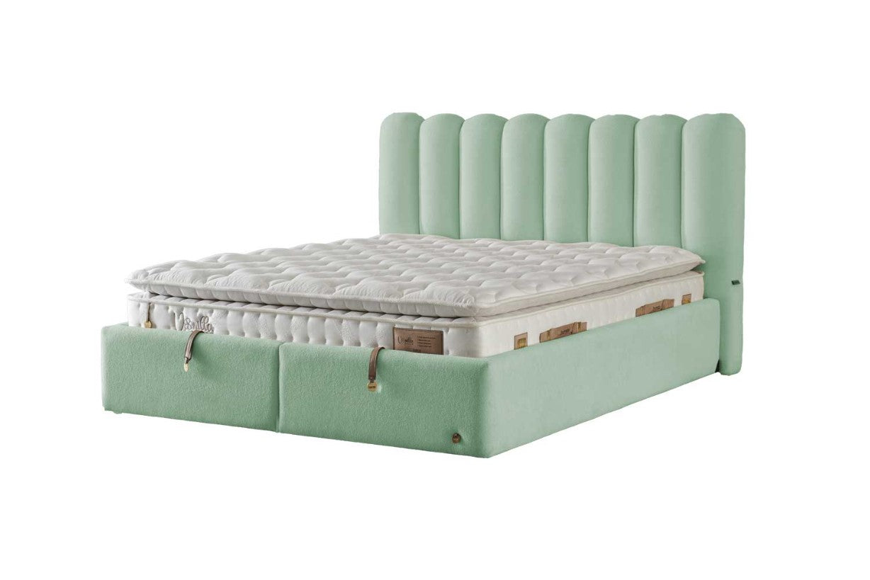 Тапицирано легло «Vanilla Dream Soft» + Матрак и табла - с място за съхранение, матрак с естествен памук