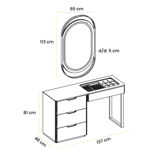 Тоалетка «Bagdat» + скрин с четири чекмеджета и огледало, размер 137х205х46см