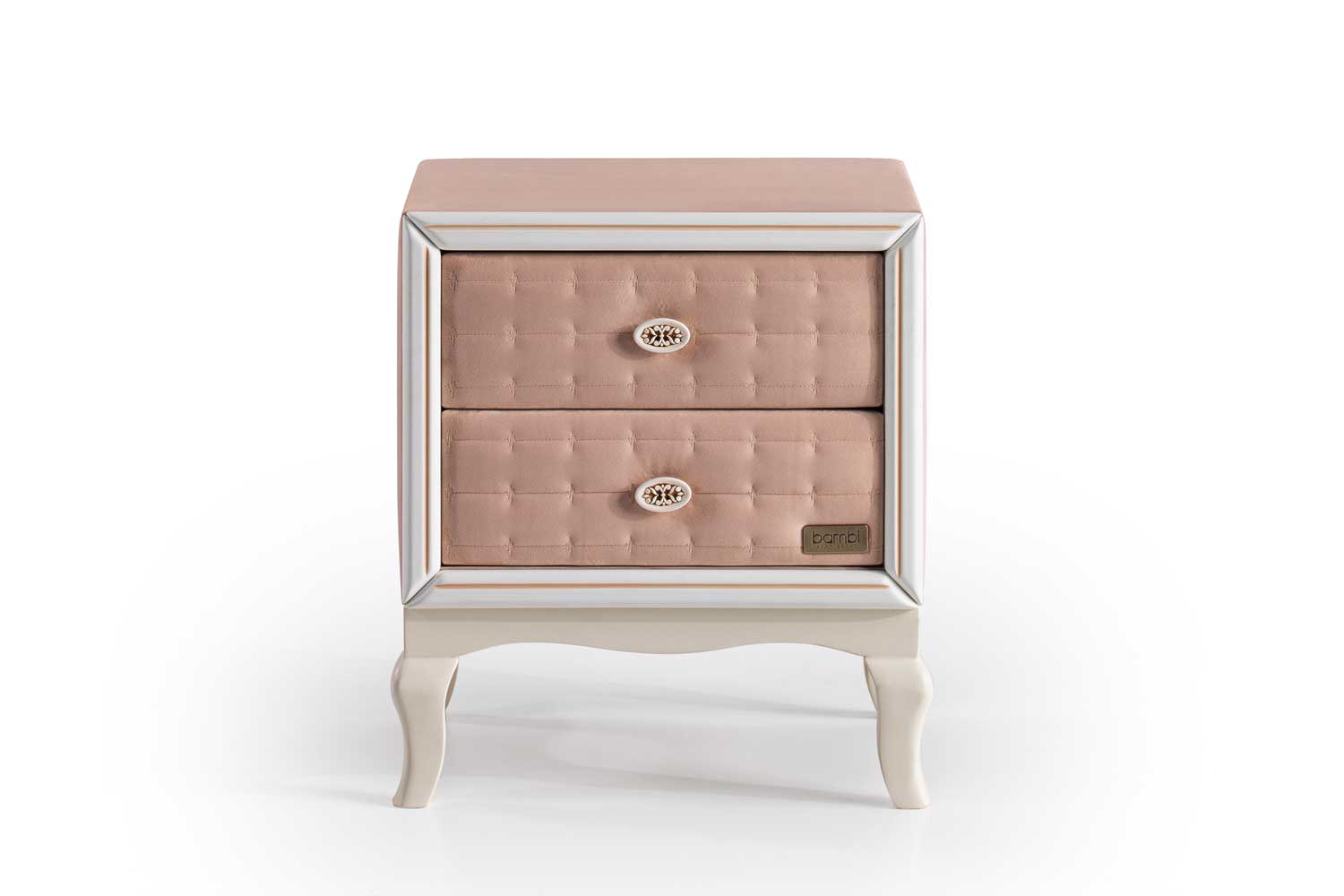 Тапицирано нощно шкафче + две чекмеджета и стъклен плот, размер 60х52х45см