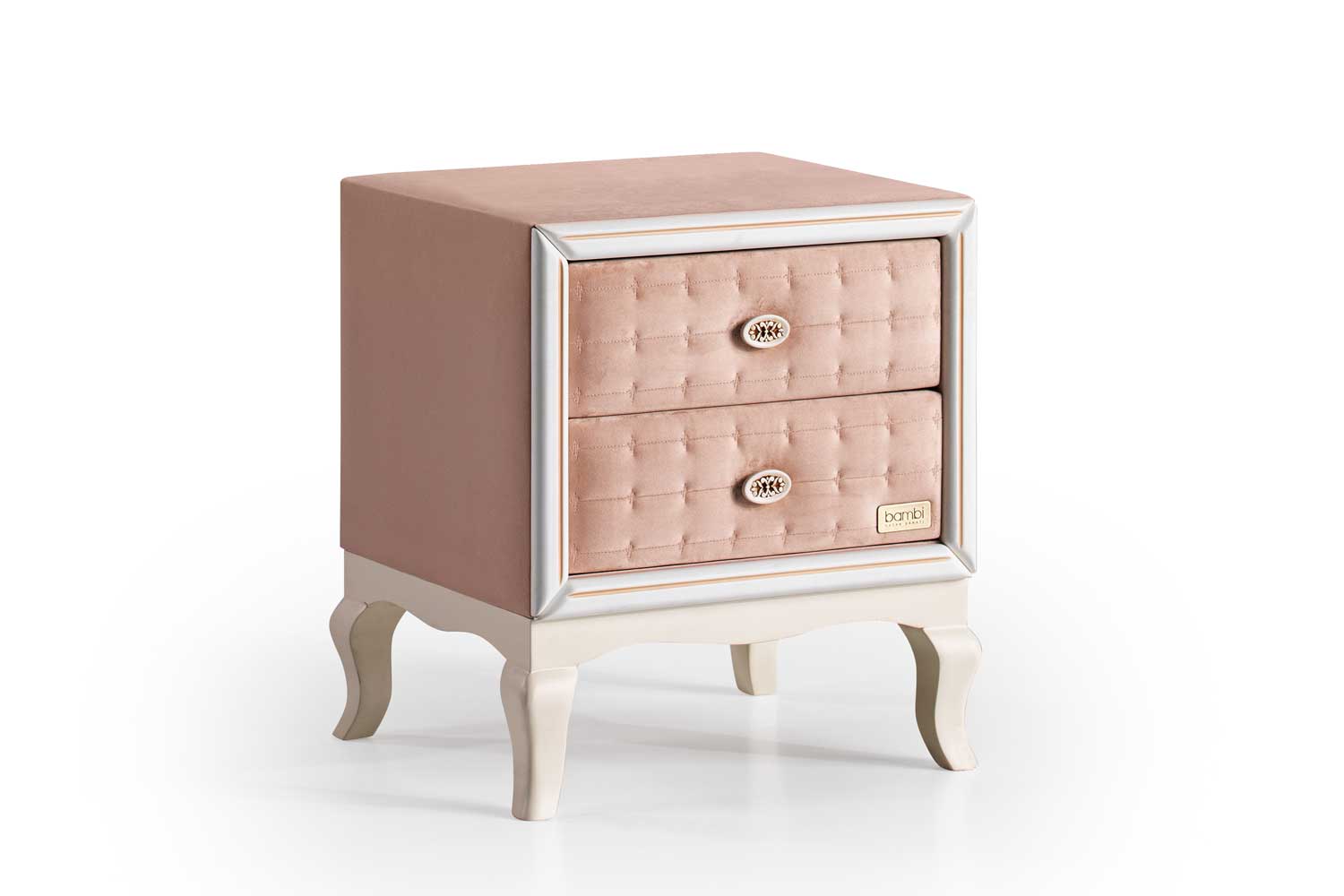 Тапицирано нощно шкафче + две чекмеджета и стъклен плот, размер 60х52х45см