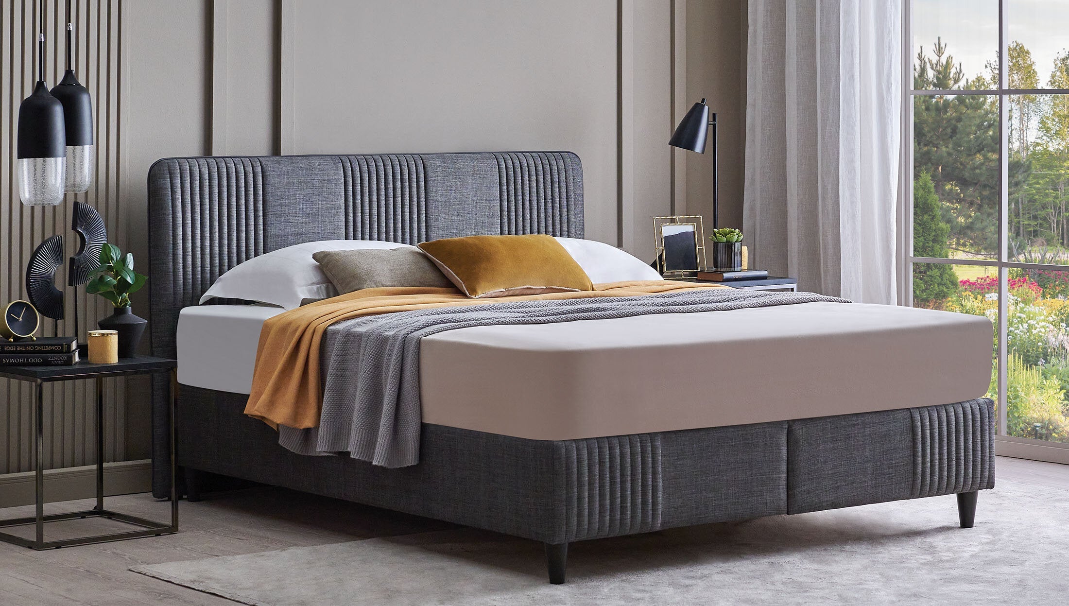 Тапицирана основа за легло «Wool Sense» с място за съхранение, повдигащ механизъм, система за безшумно затваряне