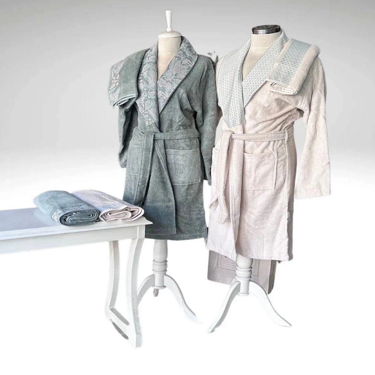 Комплект халати и хавлии «Candidum Green-Krem/Green» памук, бамбук, 6 части