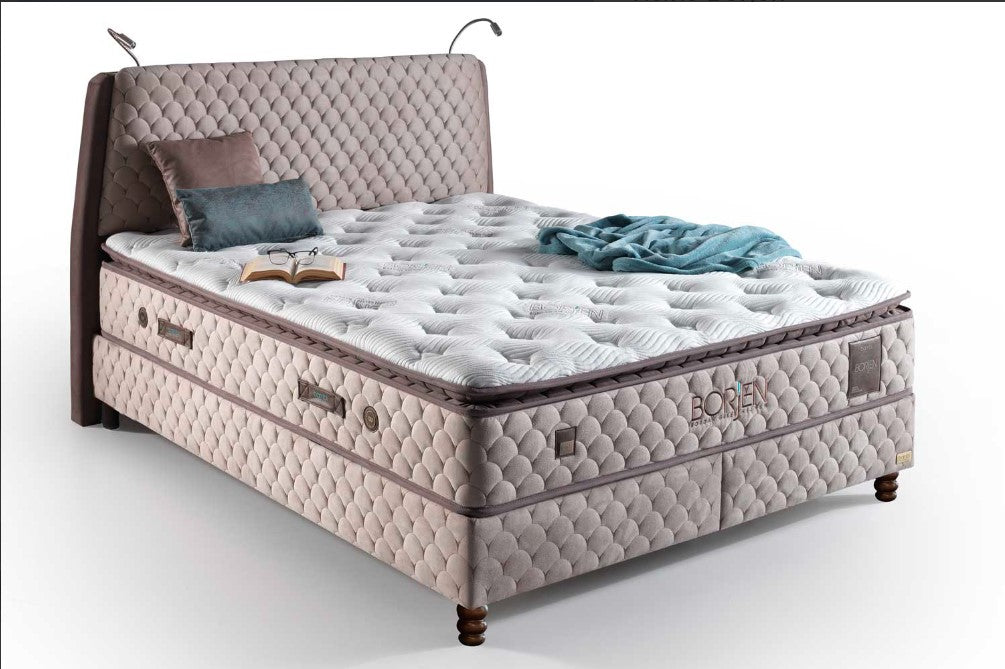 Тапицирана табла за легло «Borjen» с осветление, с USB зарядна станция