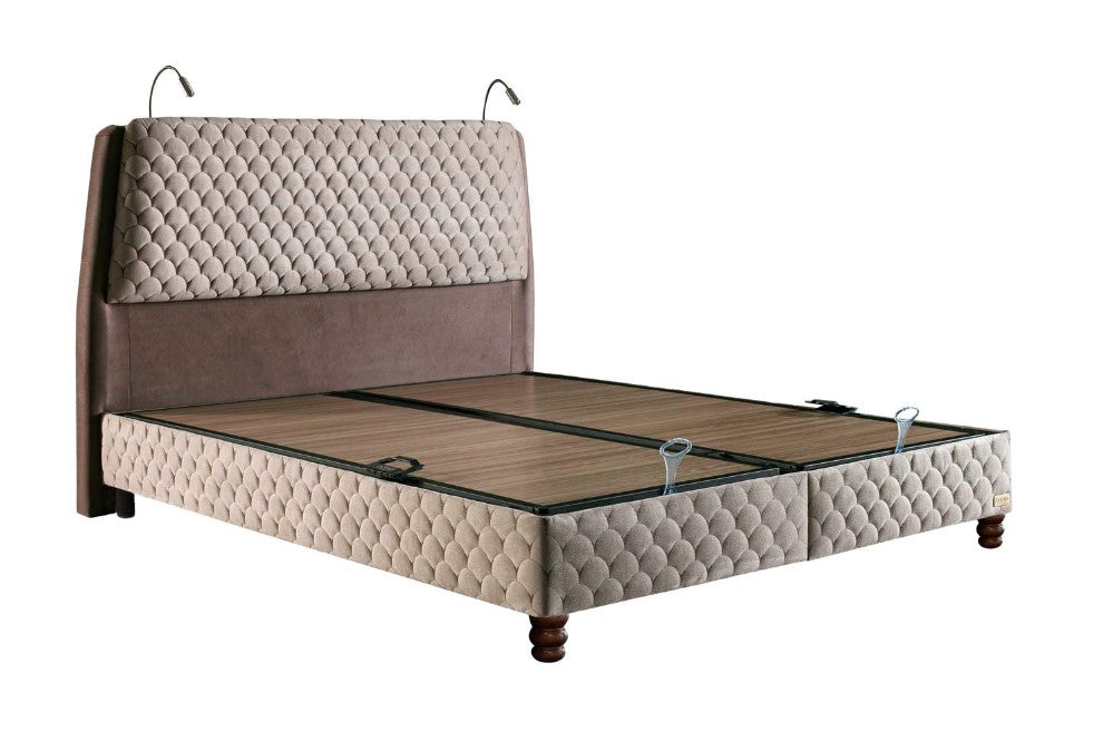 Тапицирано легло «Borjen» + Матрак и табла - с място за съхранение, табла с LED осветление, матрак с бор минерали