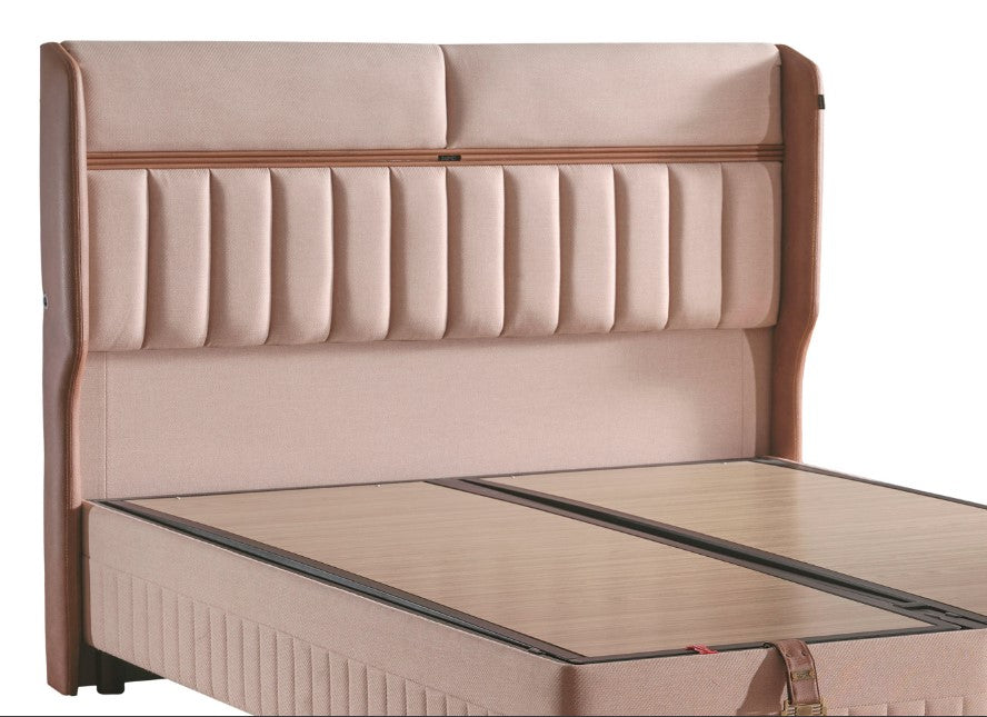 Тапицирана табла за легло «Biosalt» с LED осветление, с USB зарядна станция