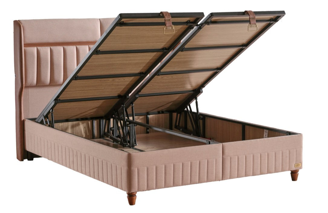 Тапицирана основа за легло «Biosalt» с място за съхранение, повдигащ механизъм, система за безшумно затваряне