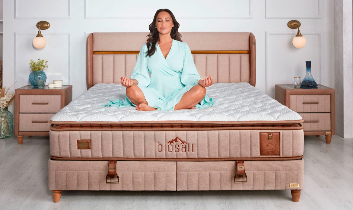 Тапицирано легло «Biosalt» + Матрак и табла - с място за съхранение, табла с LED осветление, матрак с каменна сол