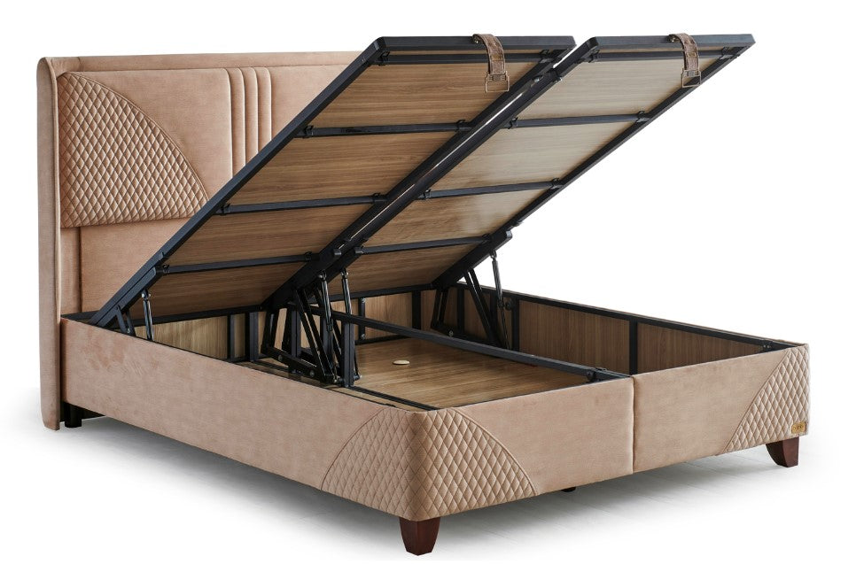 Тапицирана основа за легло «Clima Naturel» с място за съхранение, повдигащ механизъм, система за безшумно затваряне