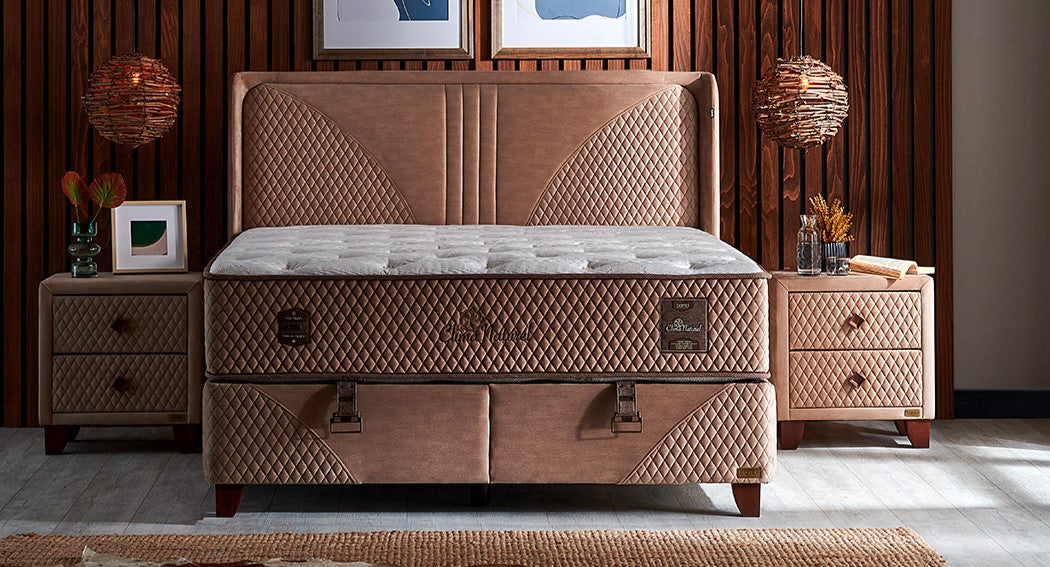 Тапицирано легло «Clima Naturel» + Матрак и табла - с място за съхранение, матрак с лятна и зимна страна