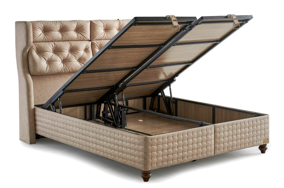 Тапицирана основа за легло «Nirvana» с място за съхранение, повдигащ механизъм, система за безшумно затваряне