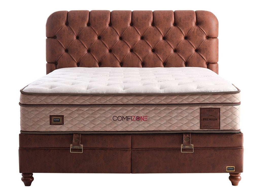 Тапицирано легло «Comfizone» + Матрак и табла - с място за съхранение, матрак с регулируема твърдост