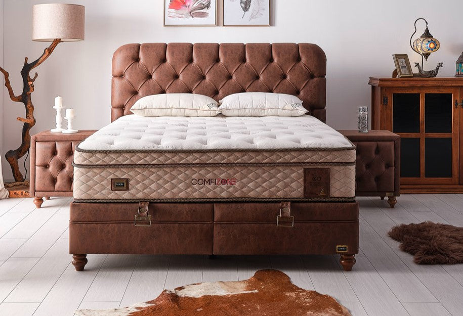 Тапицирано легло «Comfizone» + Матрак и табла - с място за съхранение, матрак с регулируема твърдост