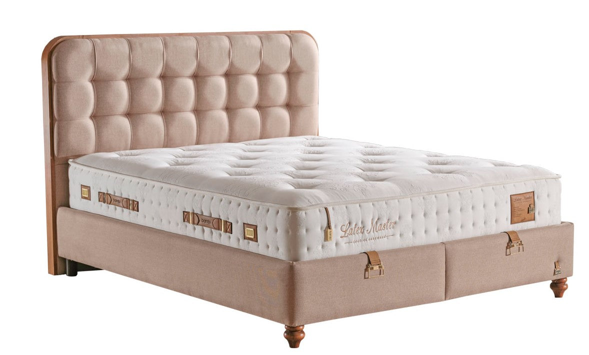 Тапицирано легло «Latex Master» + Матрак и табла - с място за съхранение, матрак с латекс и естествен памук