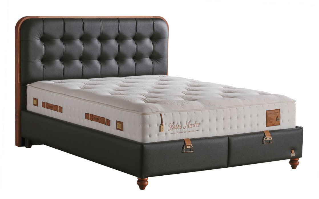 Тапицирано легло «Latex Master» + Матрак и табла - с място за съхранение, матрак с латекс и естествен памук