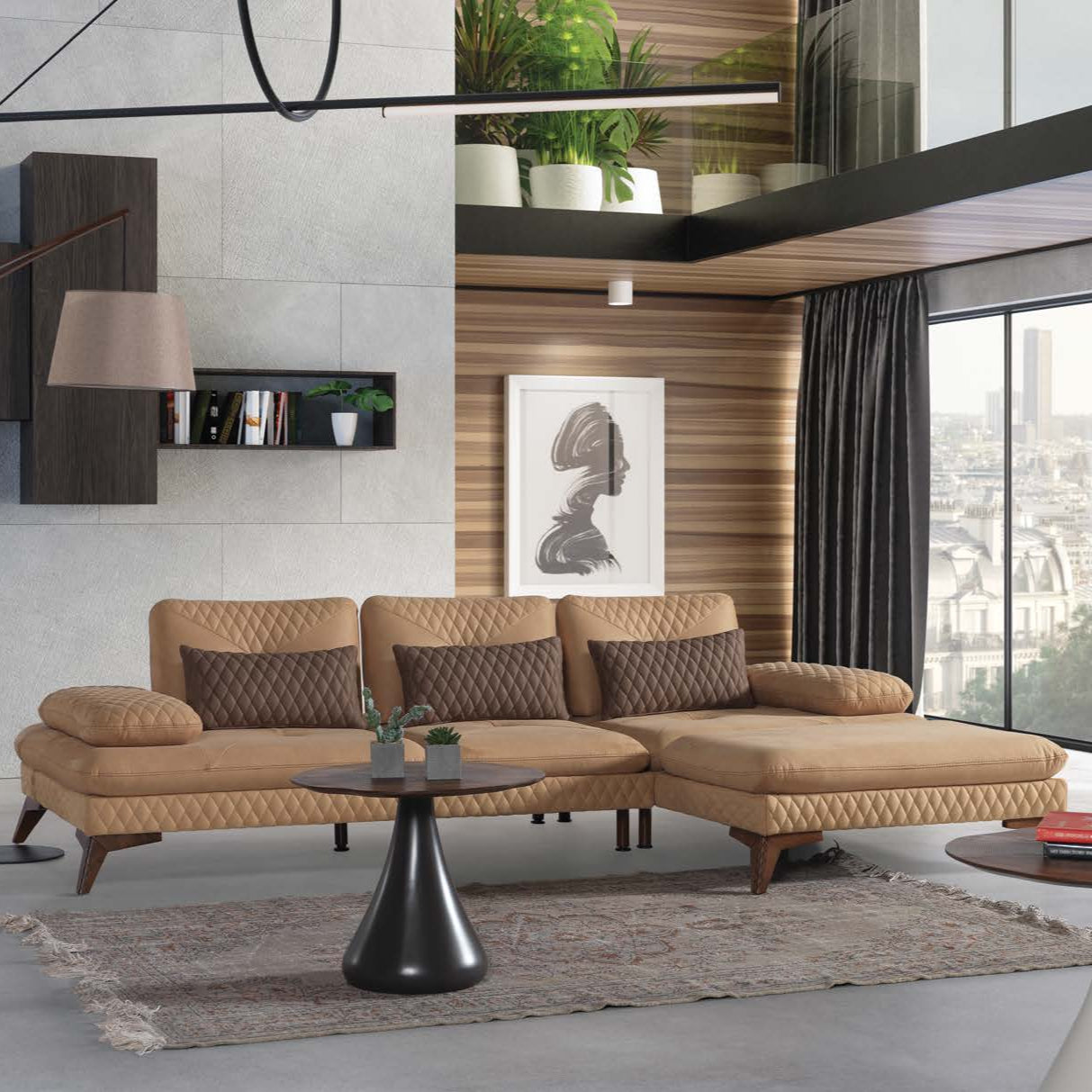 Ъглов разтегателен диван «Quatro Relax New» + три декоративни възглавници, с подвижни подлакътници, ширина 290см