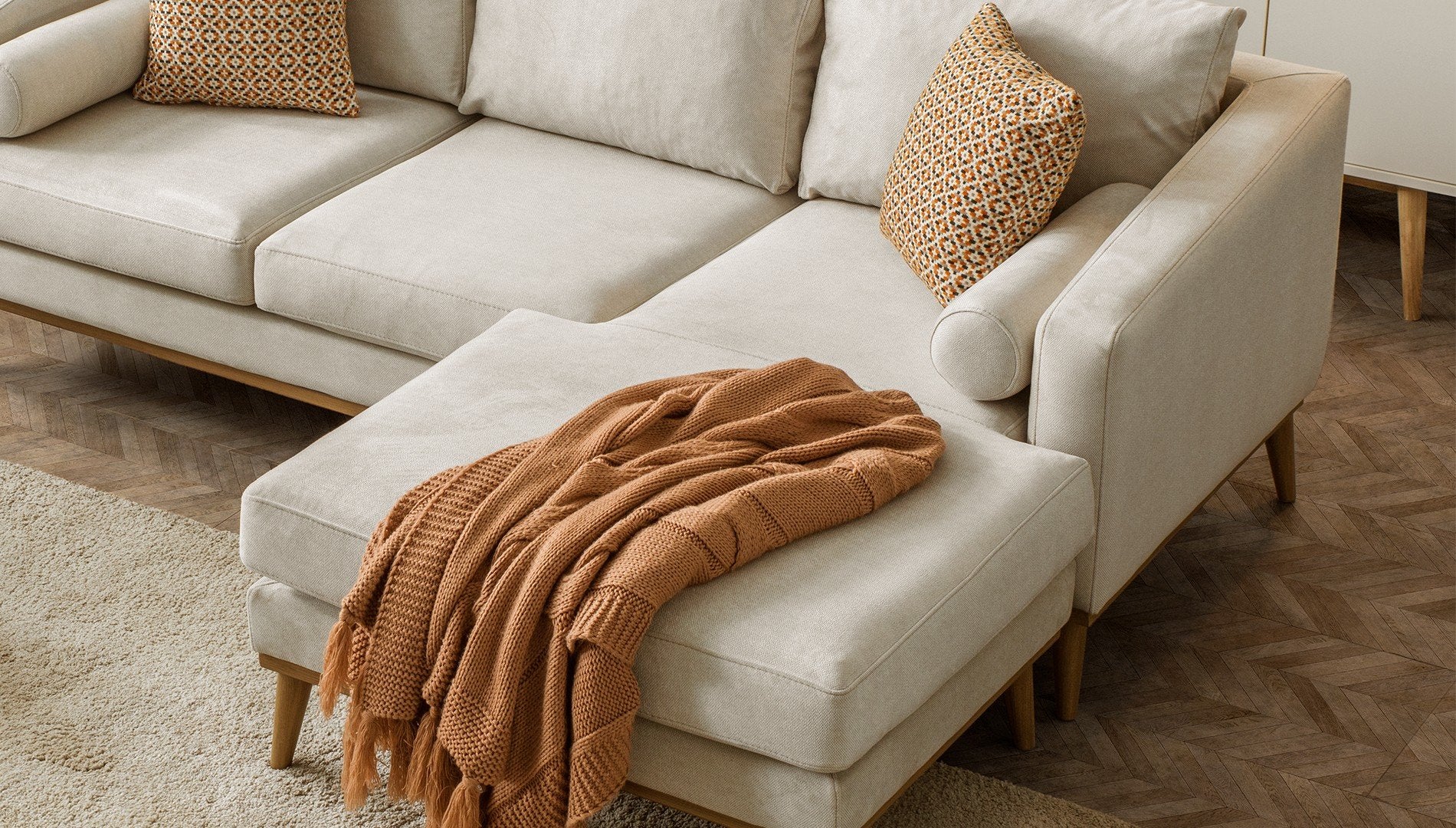 Ъглов диван «Bohem» + декоративни възглавници, ширина 225см