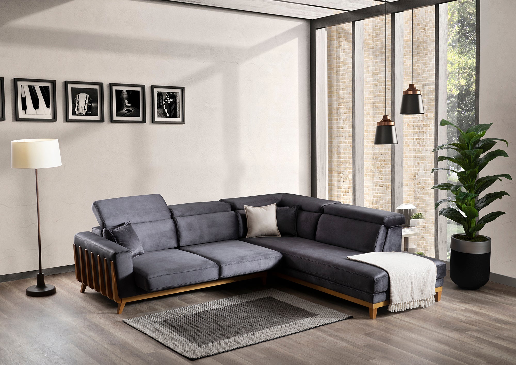 Ъглов разтегателен диван «Hunkar Lounge» + електрически механизъм, USB зарядна станция, ширина 305см