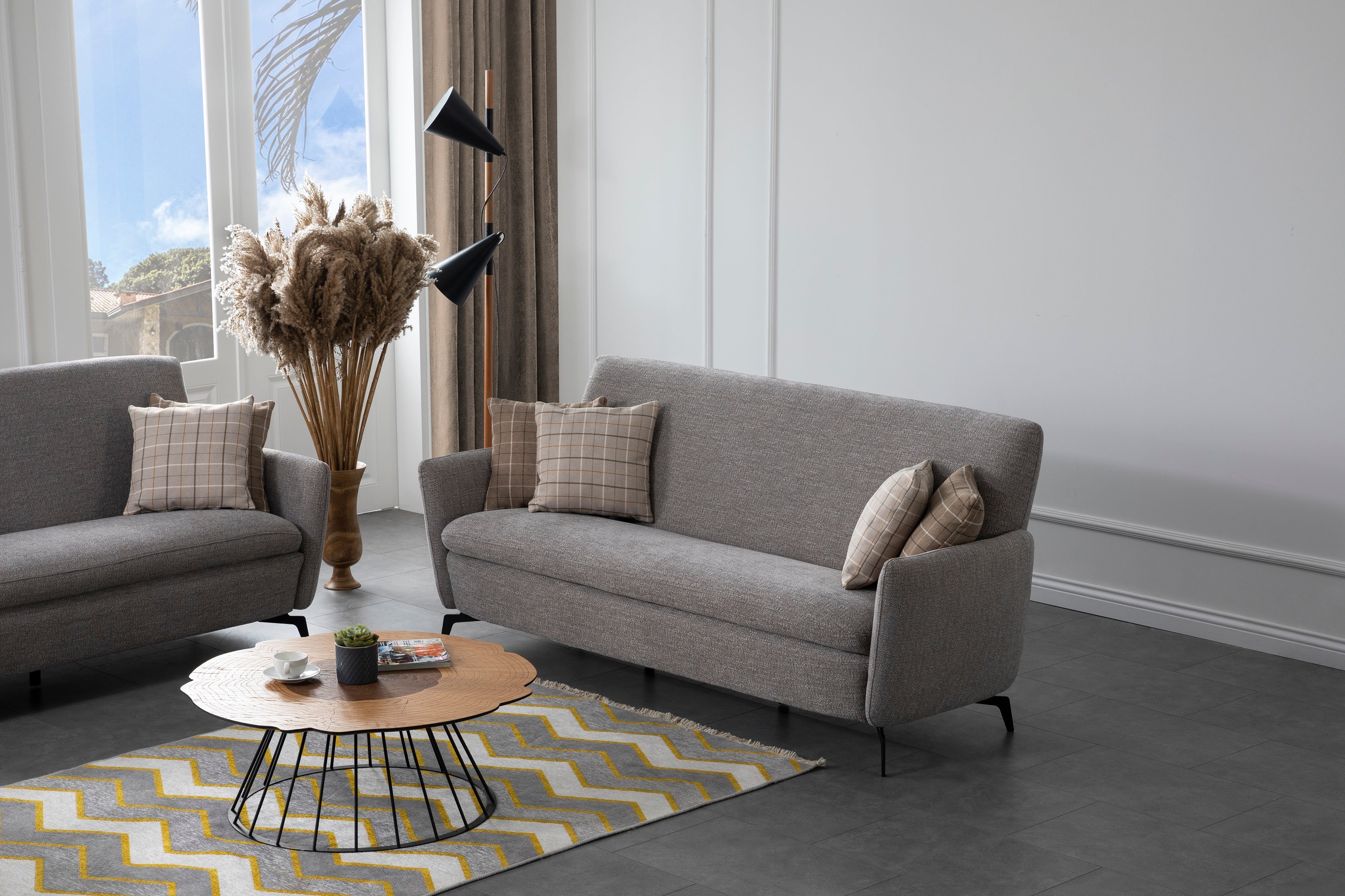 Триместен диван «Kugu» + 2 декоративни възглавници, ширина 205см