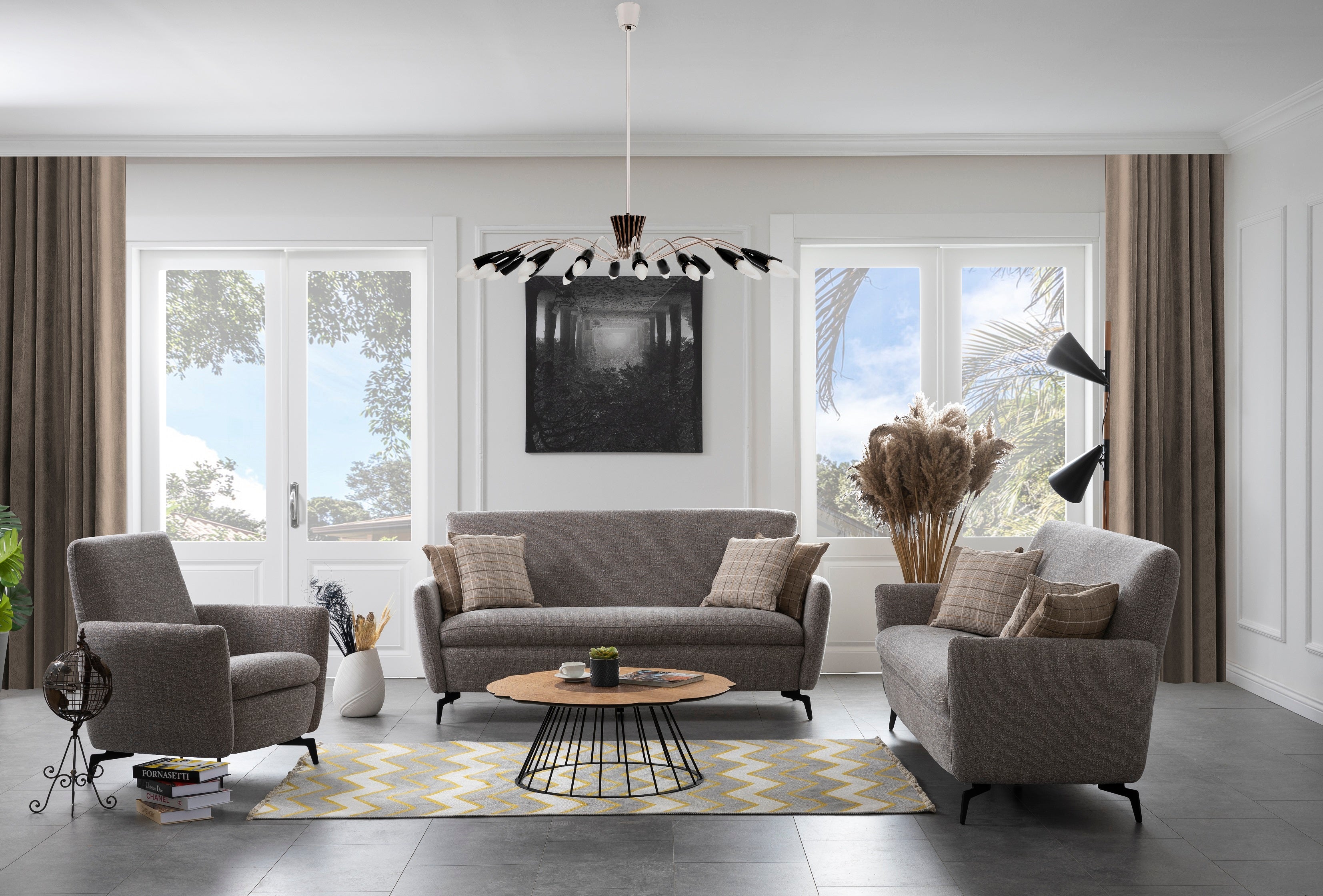 Триместен диван «Kugu» + 2 декоративни възглавници, ширина 205см