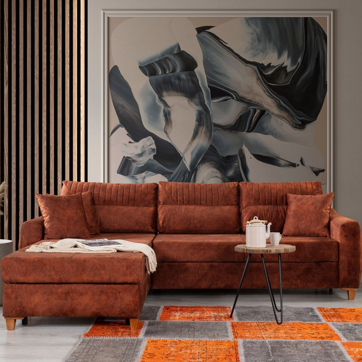 Ъглов разтегателен диван - легло «Sofia» + две декоративни възглавници, ширина 258см