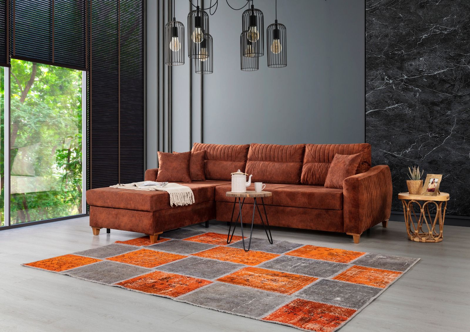 Ъглов разтегателен диван - легло «Sofia» + две декоративни възглавници, ширина 258см