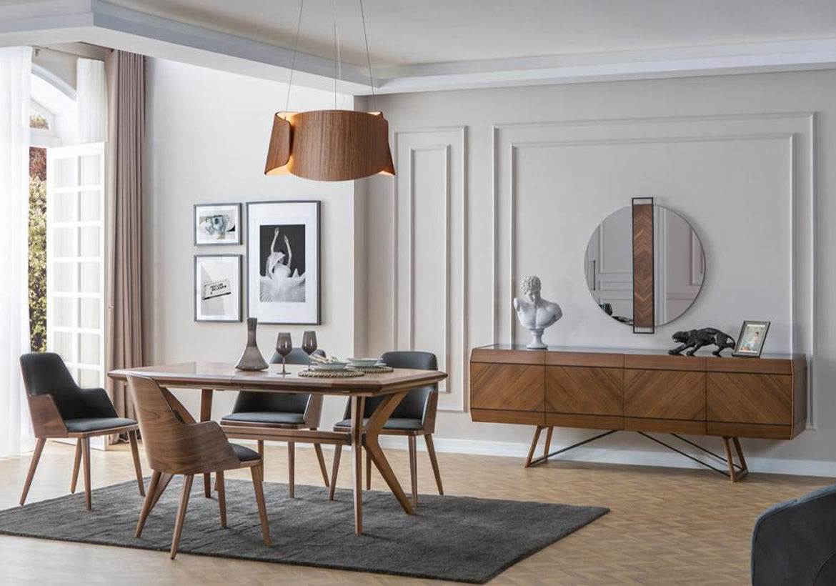 Бюфет «Aden» + огледало, с естествен фурнир, размер 215х80х45см