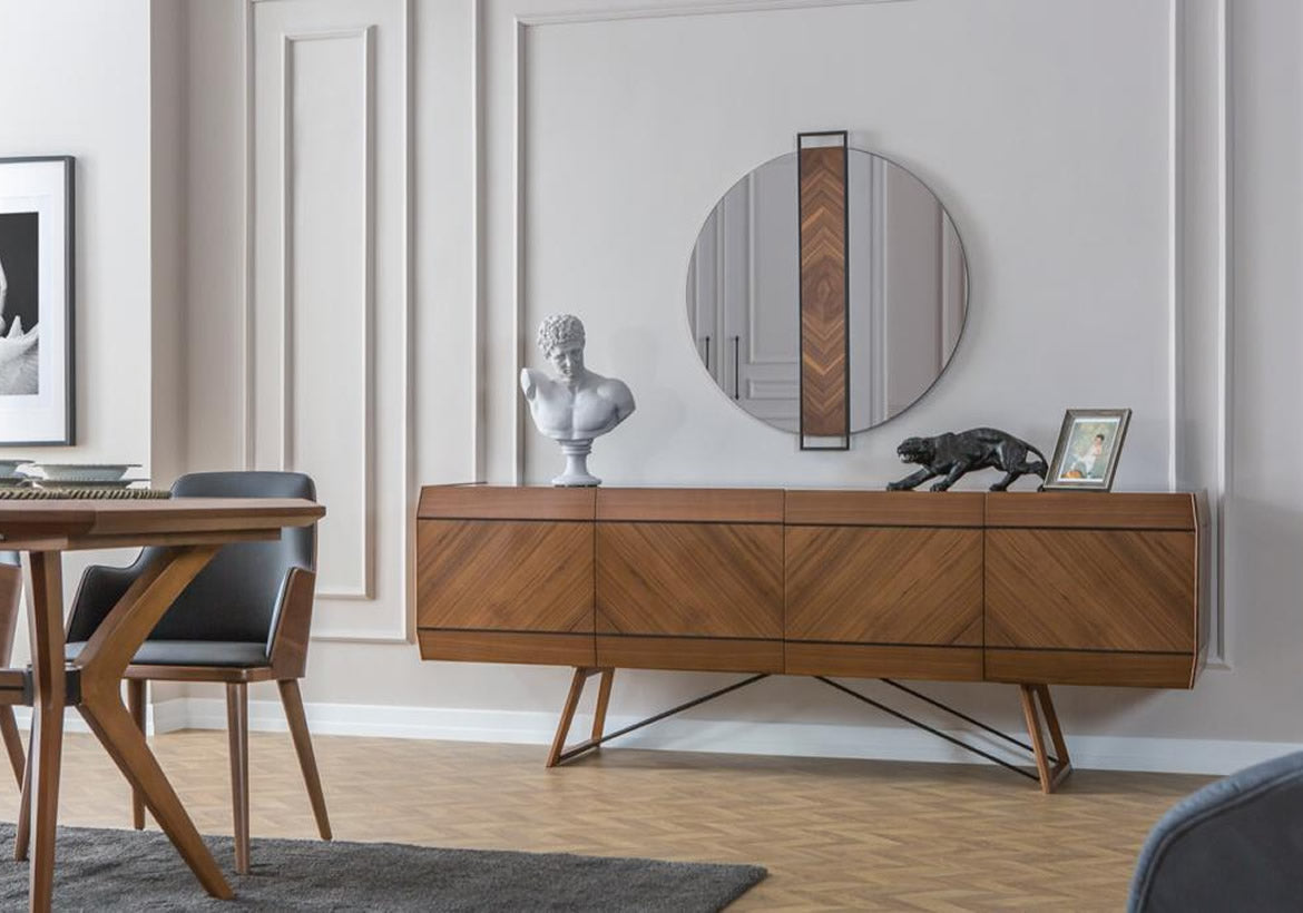 Бюфет «Aden» + огледало, с естествен фурнир, размер 215х80х45см