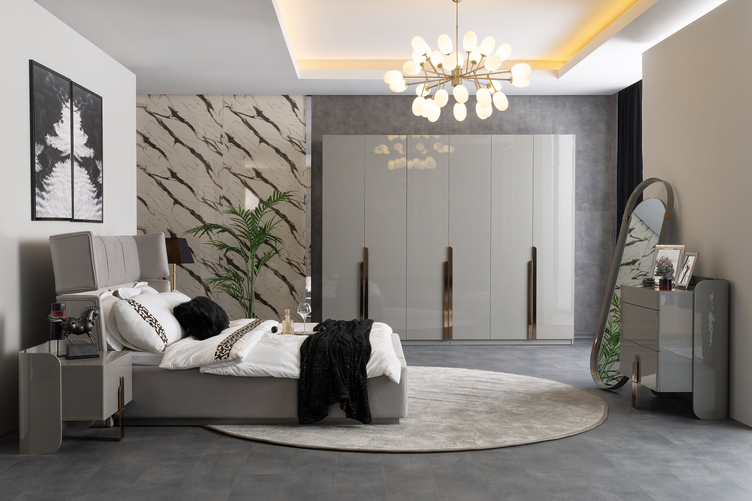 Гардероб «Beyonce Gray» + LED осветление, с чекмеджета, ширина 206, 256 или 307см