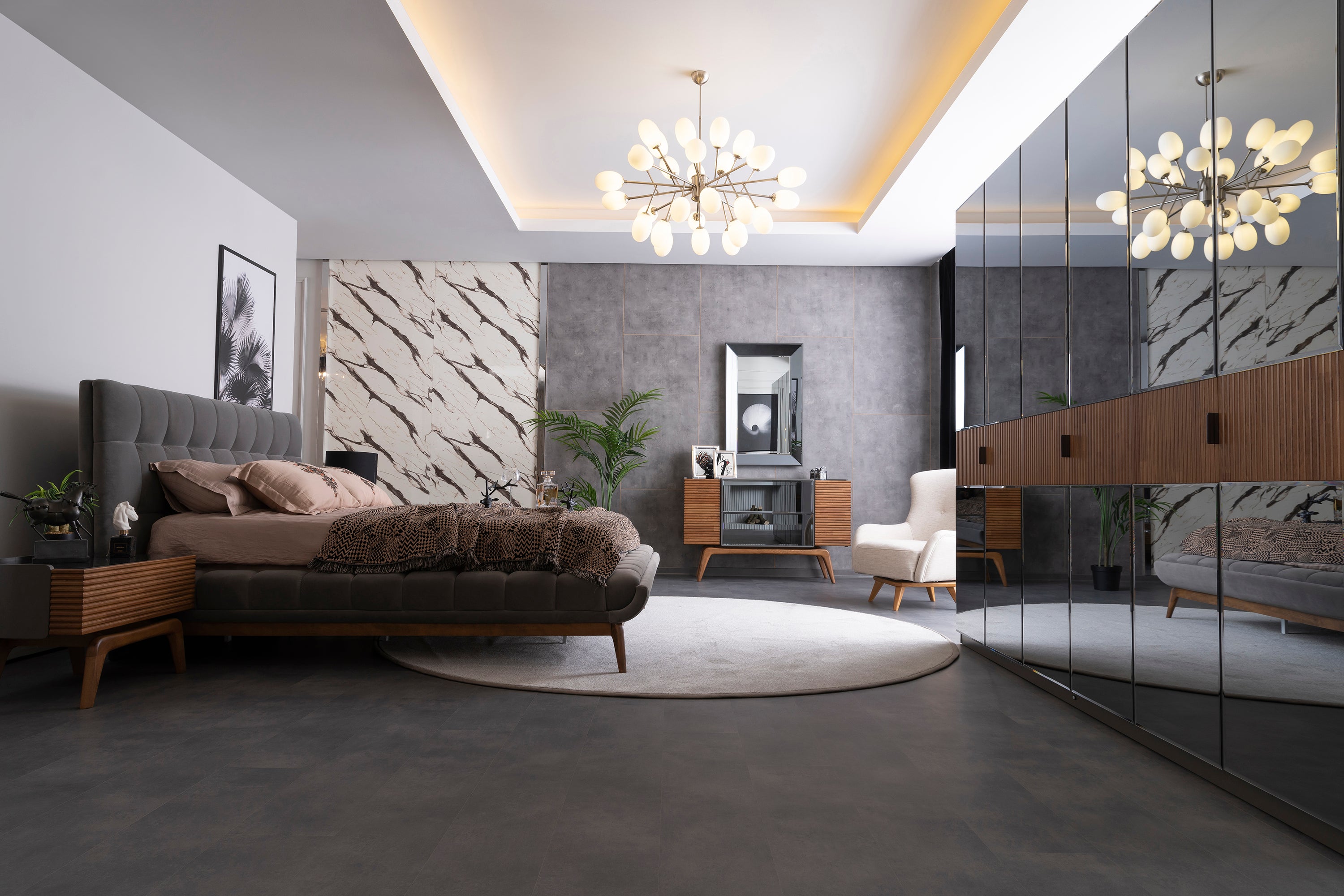 Гардероб «Quatro» + LED осветление, с чекмеджета, ширина 206, 256 или 307см