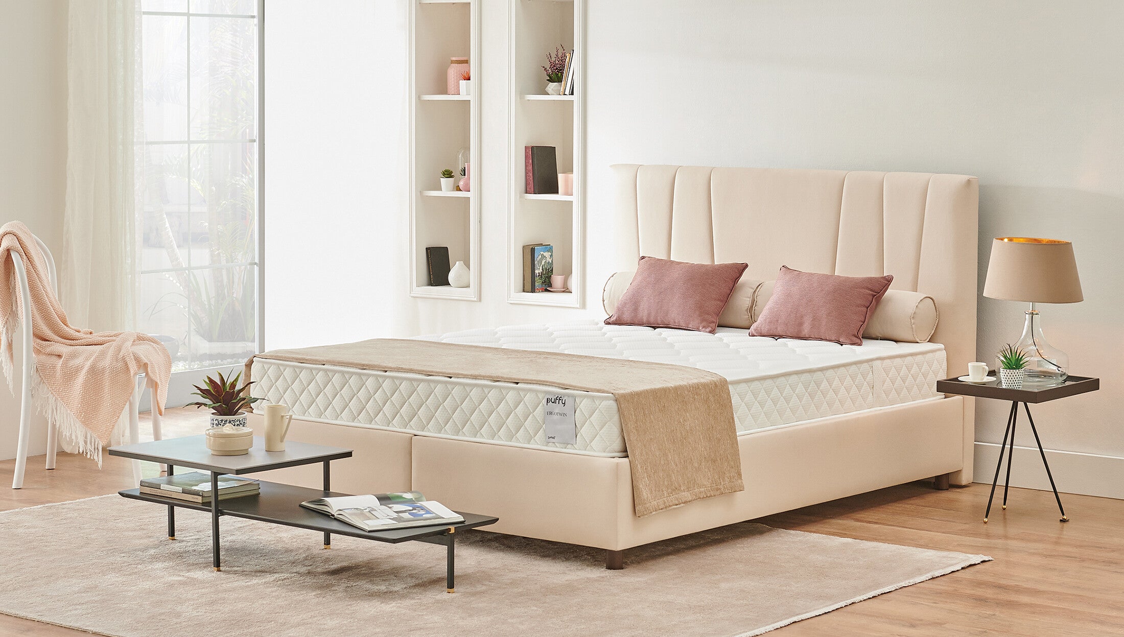 Тапицирано легло «Ergotwin» + Матрак и табла - с място за съхранение, матрак с алое вера