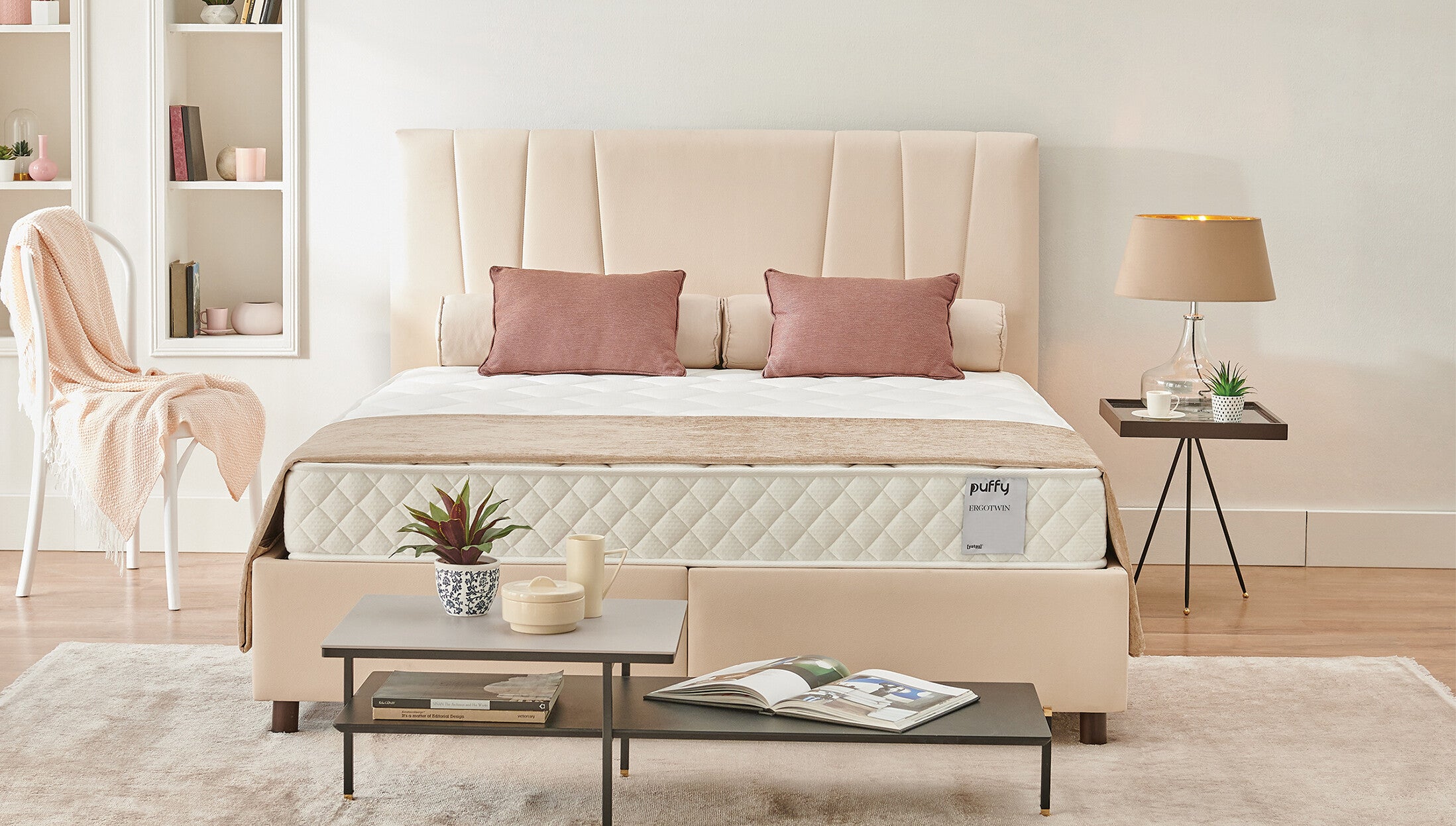 Тапицирано легло «Ergotwin» + Матрак и табла - с място за съхранение, матрак с алое вера