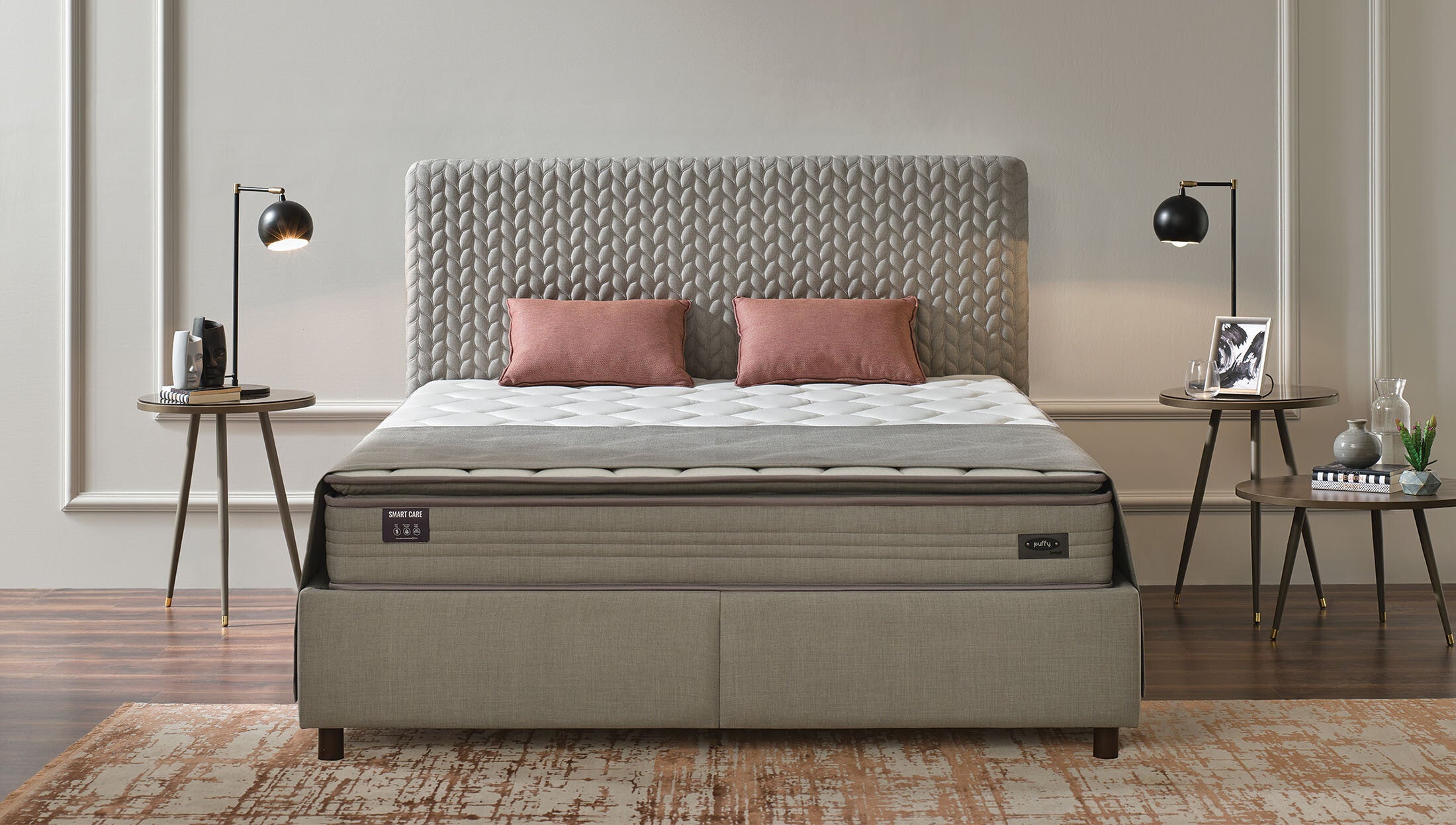 Тапицирано легло «Smart Care» + Матрак и табла - с място за съхранение, матрак с алое вера, с лятна и зимна страна