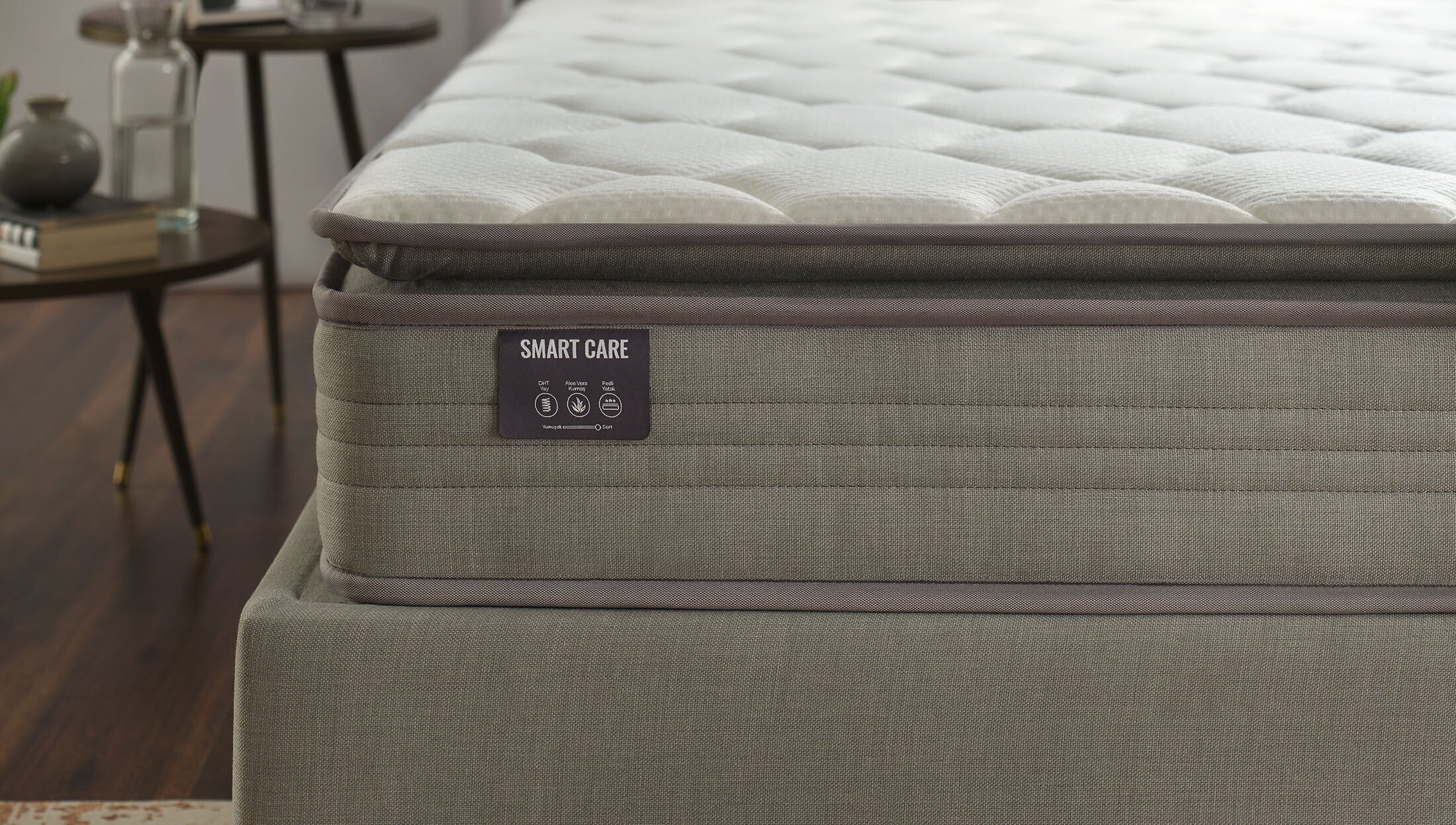 Тапицирано легло «Smart Care» + Матрак и табла - с място за съхранение, матрак с алое вера, с лятна и зимна страна