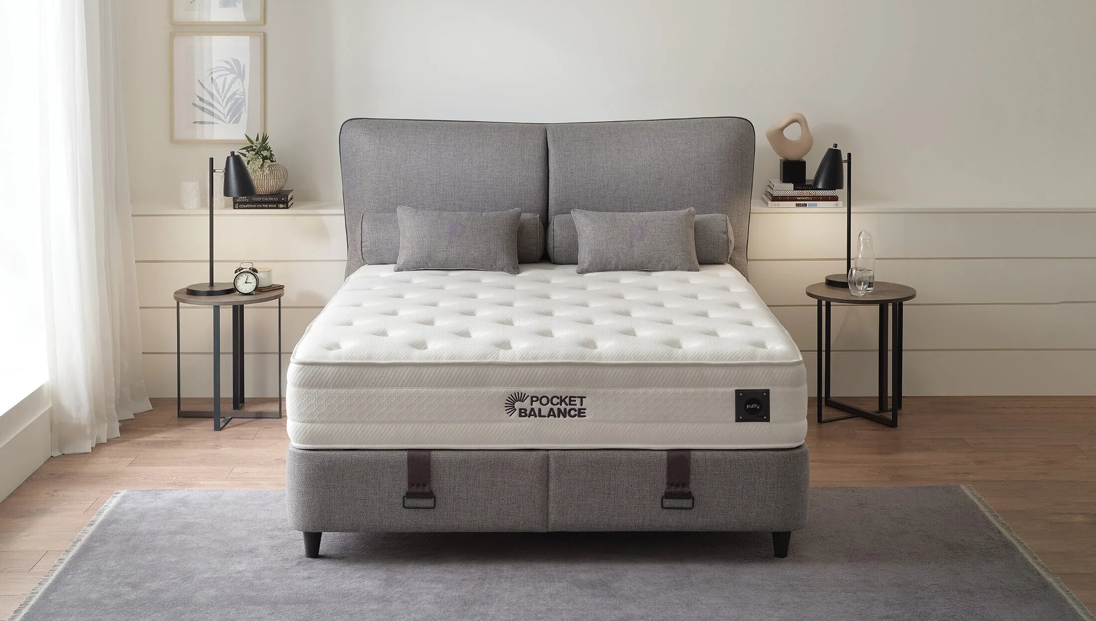 Тапицирано легло «Pocket Balance» + Матрак и табла - с място за съхранение, матрак с пробиотици и влакна Tencel