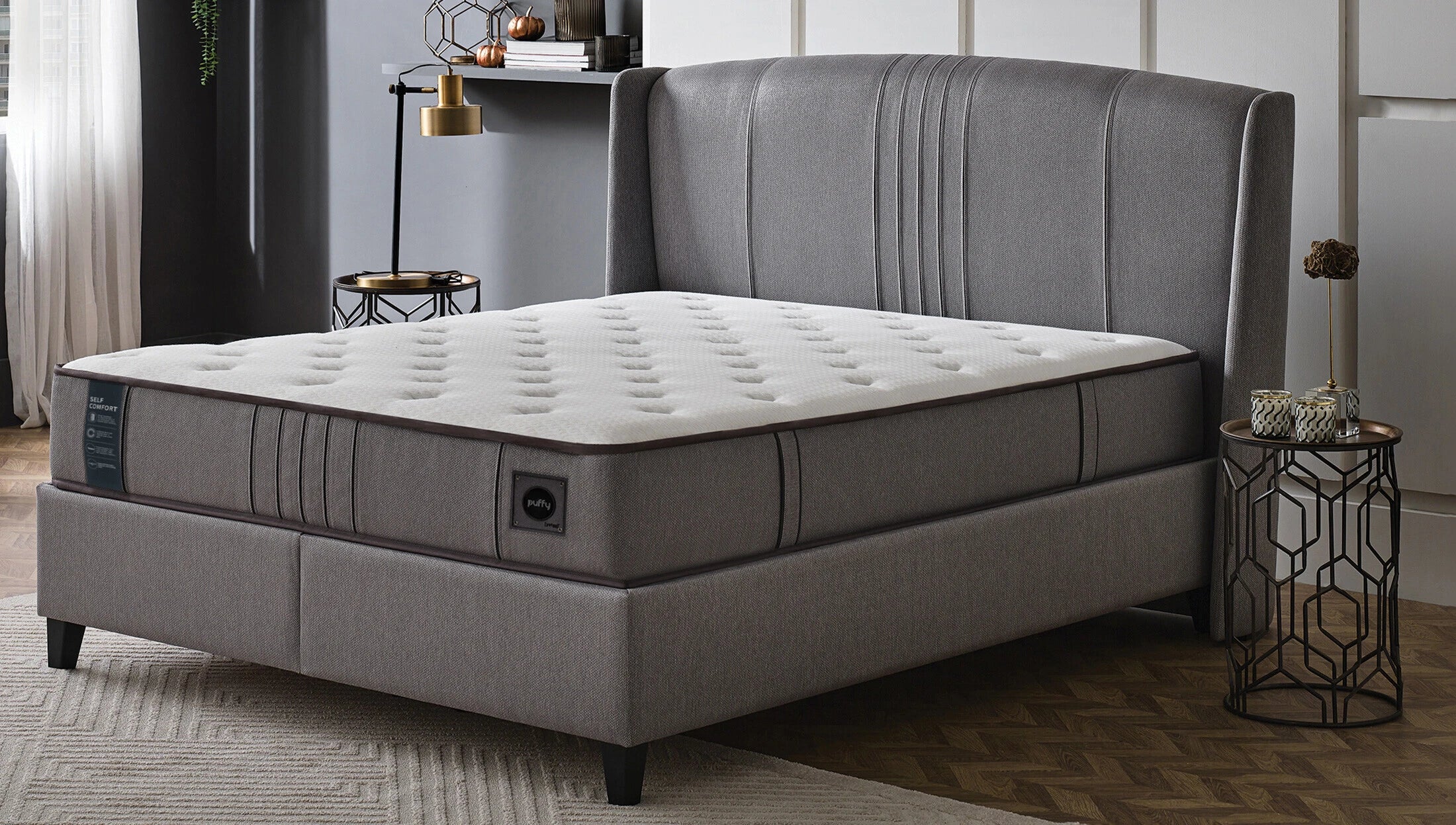 Тапицирано легло «Self Comfort» + Матрак и табла - с място за съхранение, матрак с технология Biocrystal