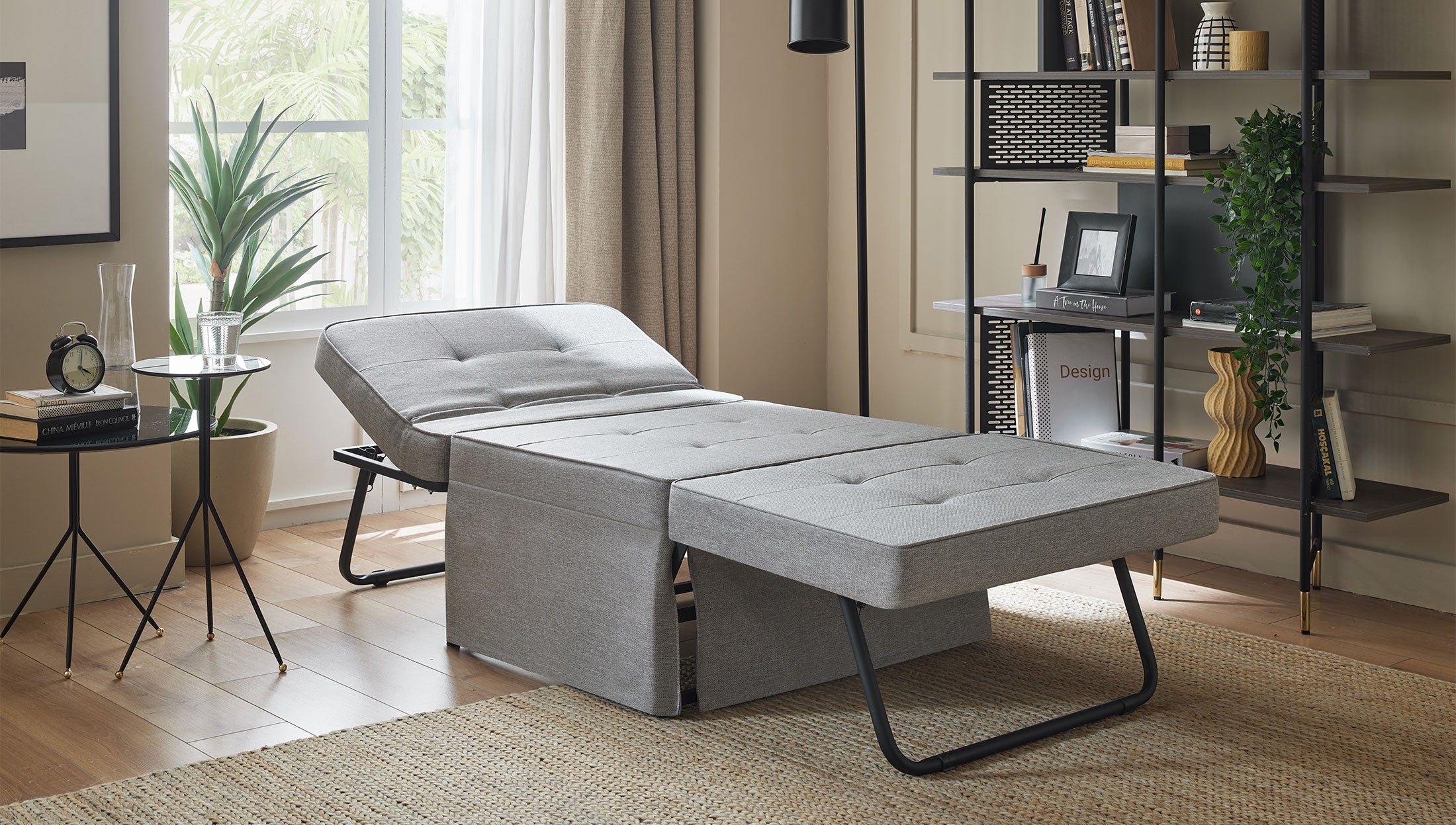 Разтегателна табуретка - легло «Puffla» - компактен дизайн, мултифункционален механизъм