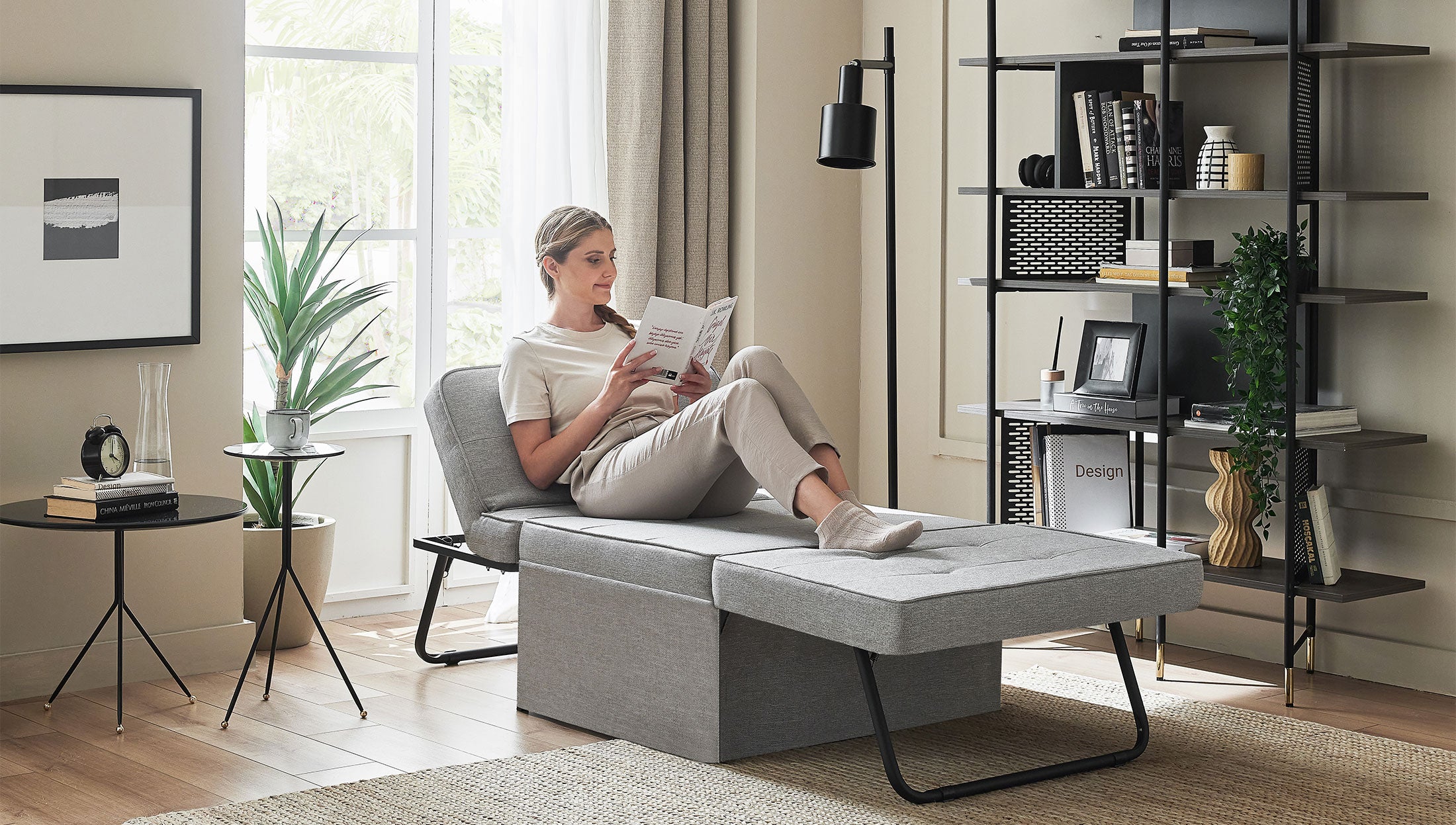 Разтегателна табуретка - легло «Puffla» - компактен дизайн, мултифункционален механизъм