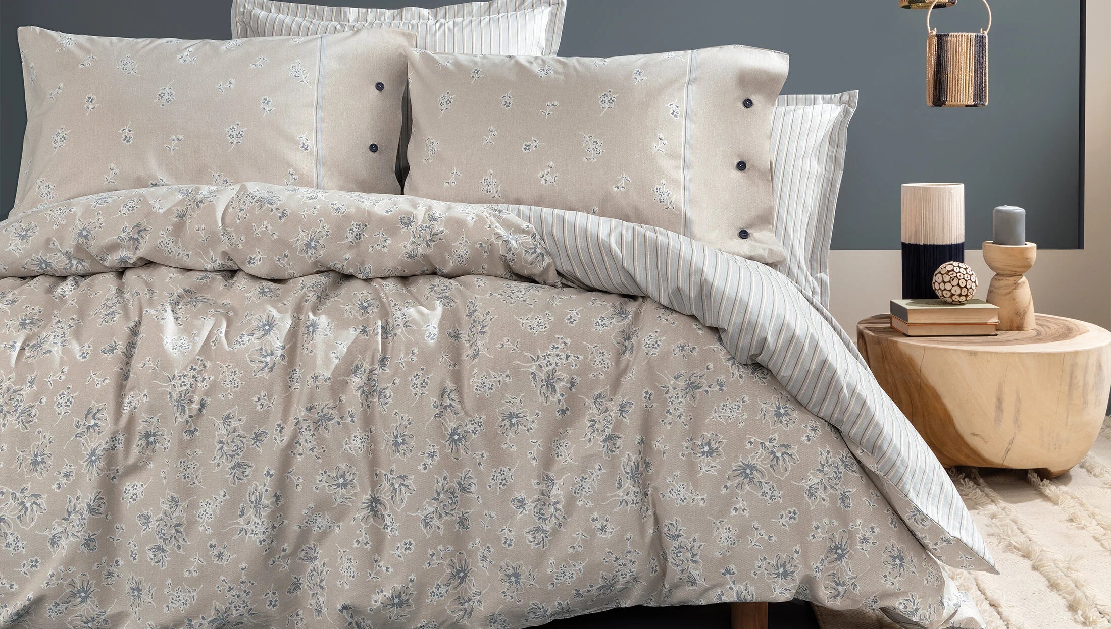 Двоен спален комплект «Aveline - Beige» - 4 части, памук, ранфорс