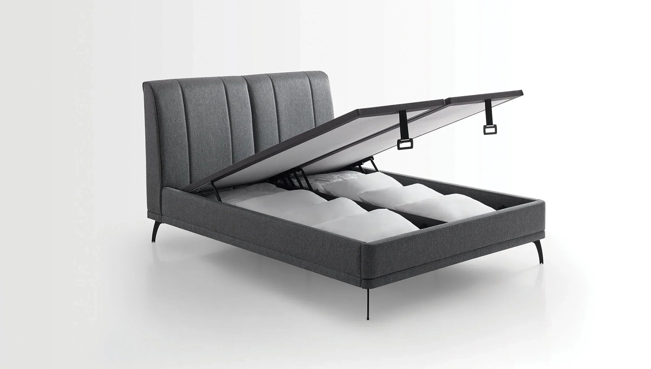 Тапицирано легло «Black Ice» + Матрак и табла - с място за съхранение, матрак с лятна страна с охлаждащ гел и зимна - с вълна Woolmark