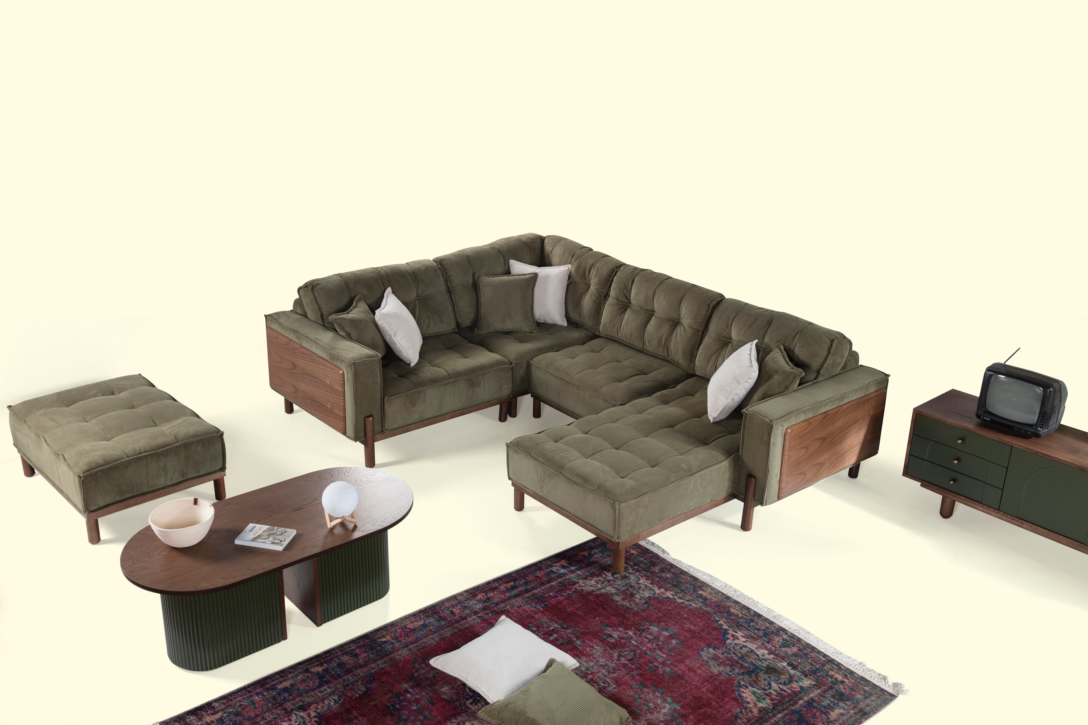 Модулен диван «Pamukkale» + декоративни възглавници, лежанка, 6 модула