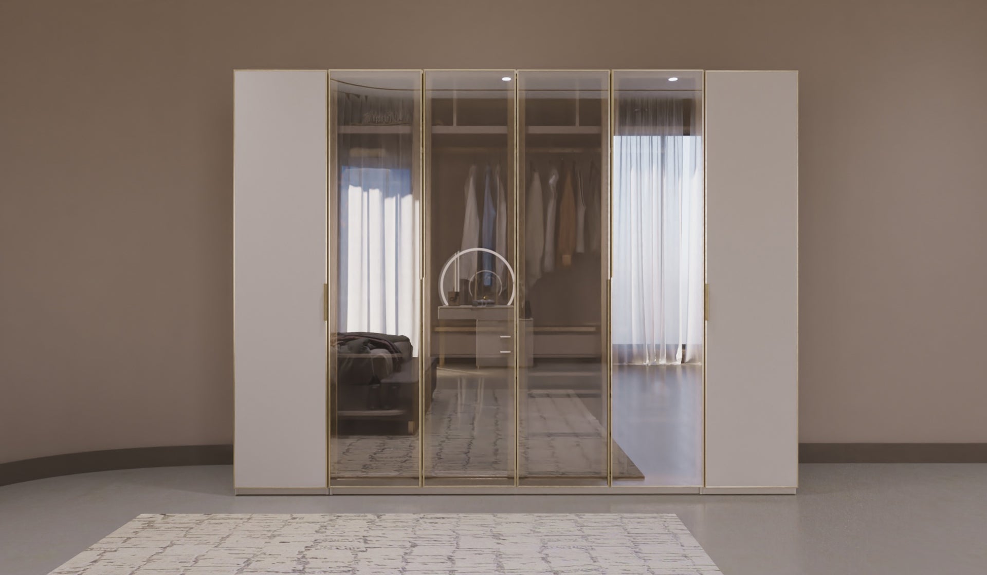 Модулен гардероб «Kapadokya» - 4 модула, с осветление, стъклени врати