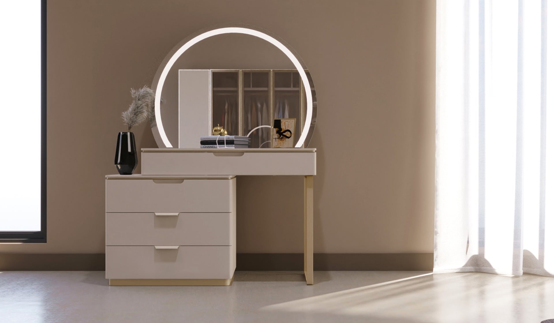 Тоалетка «Kapadokya» + скрин с четири чекмеджета и огледало, размер 134х87х47см