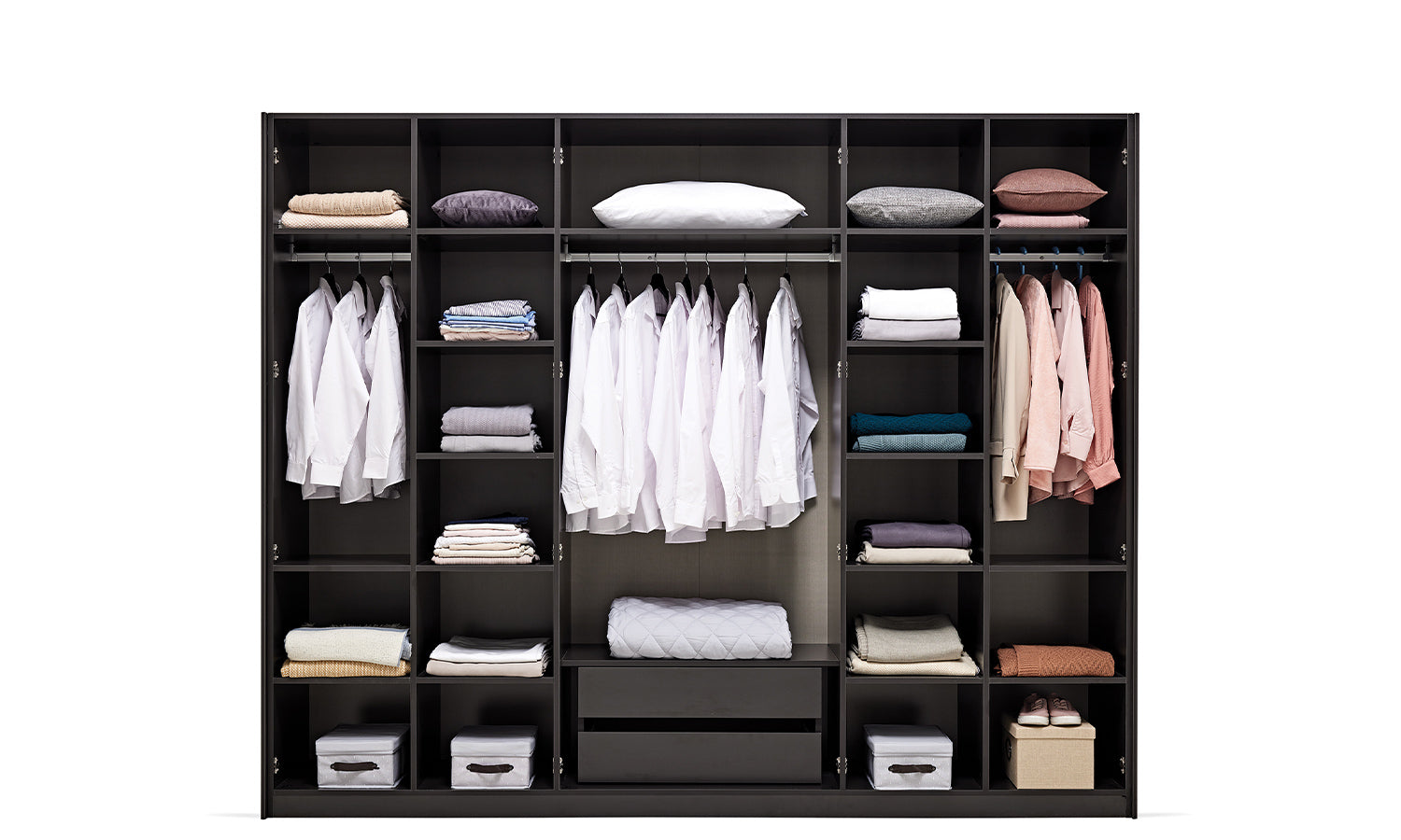 Шесткрилен гардероб «Eterna» + LED осветление, стъклени врати, ширина 274см