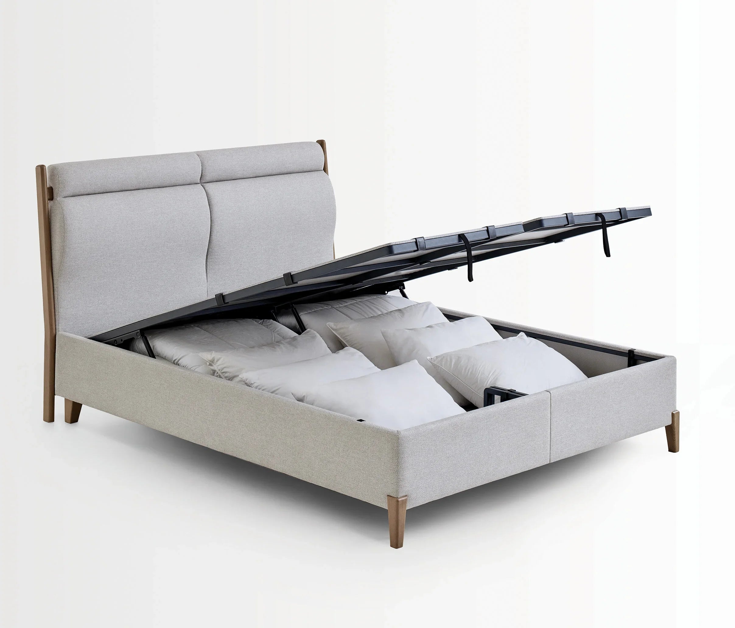Тапицирана основа за легло «Ergonomic Air» с място за съхранение, повдигащ механизъм, система за безшумно затваряне
