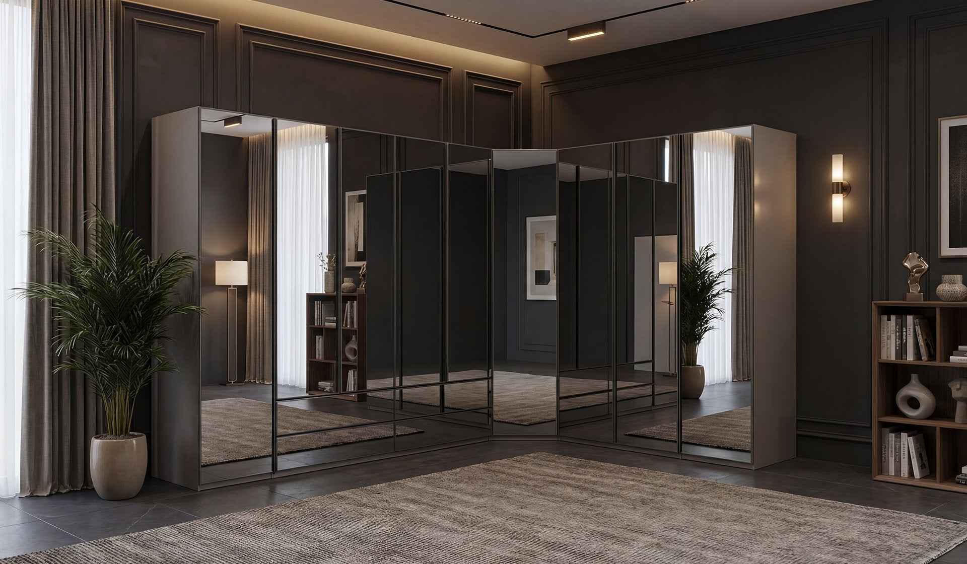 Модулен гардероб «Oylat» - 5 модула, с осветление, стъклени врати