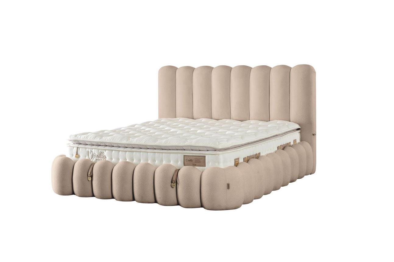 Тапицирано легло «Vanilla Dream Loop» + Матрак и табла - с място за съхранение, матрак с естествен памук