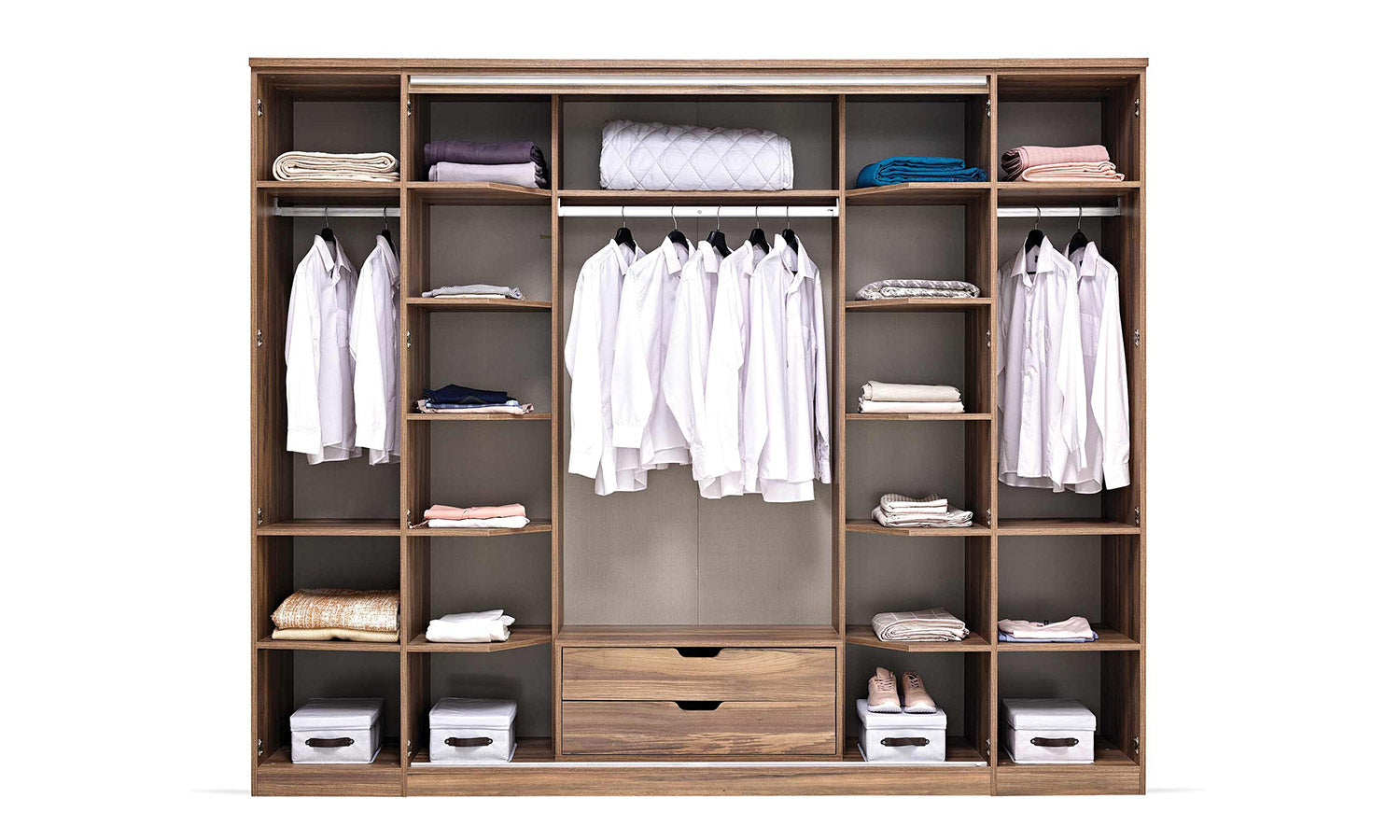 Шесткрилен гардероб «Ravel» + LED осветление, стъклени врати, ширина 272см