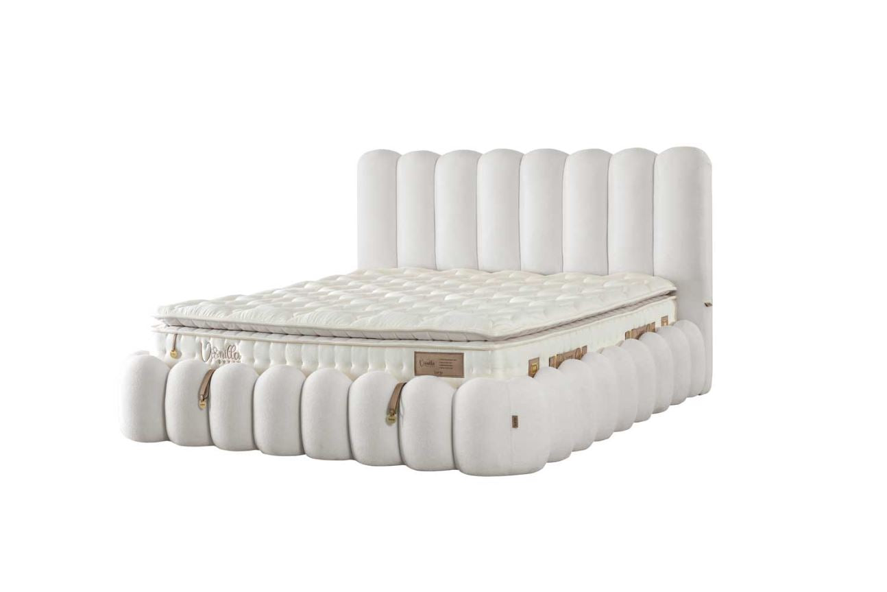 Тапицирано легло «Vanilla Dream Loop» + Матрак и табла - с място за съхранение, матрак с естествен памук